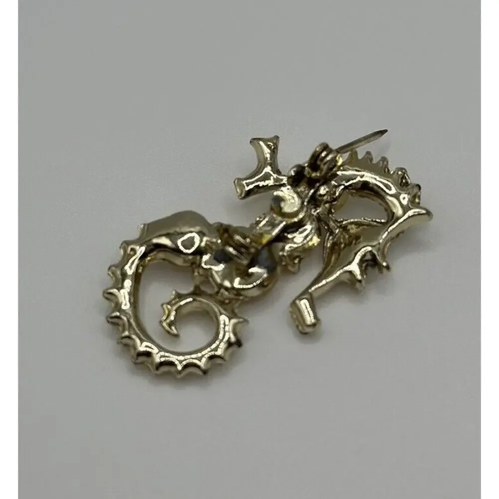 Vintage Gold Tone‎ Seahorse With Mother Of Pearl Discs Brooch /Pin Nautical